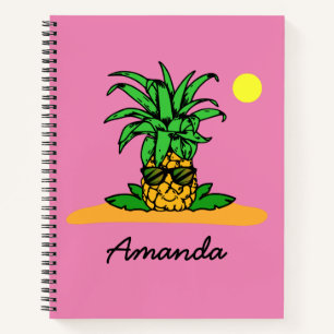 Cute Funny Pineapple Pink Personalized Name Notebook