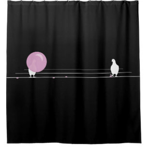 Cute Funny Pink Bubble Gum Birds On a Wire Black