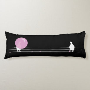 Cute Funny Pink Bubble Gum Birds On a Wire Black Body Pillow