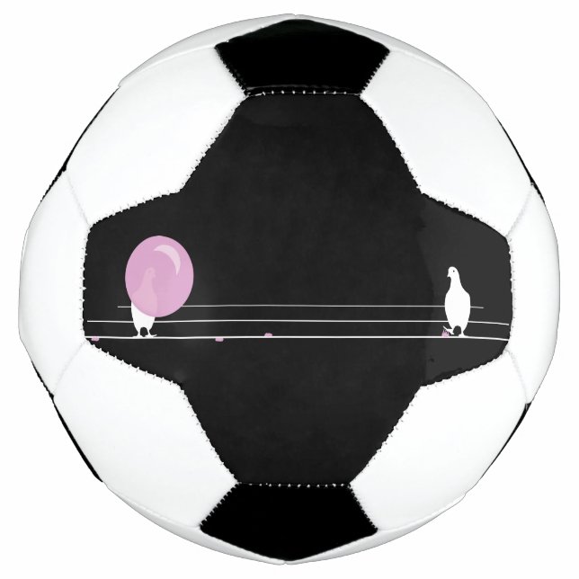 Cute Funny Pink Bubble Gum Birds On a Wire Soccer Ball (Front)
