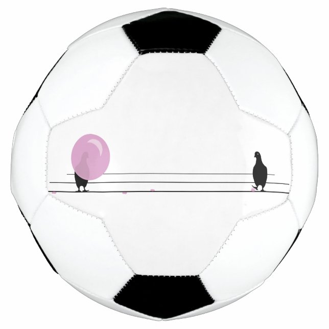 Cute Funny Pink Bubble Gum Birds On a Wire Soccer Ball (Front)