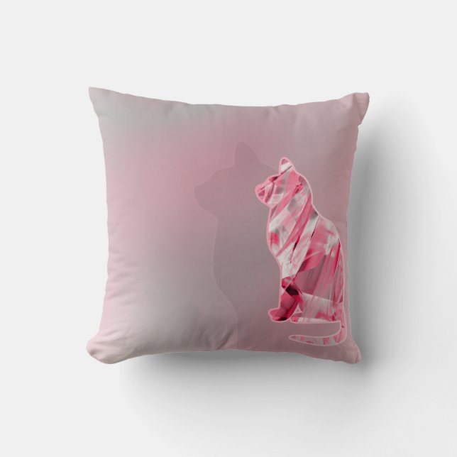 Cute Funny Pink & Grey Cat Paw Throw Pillow (Front)