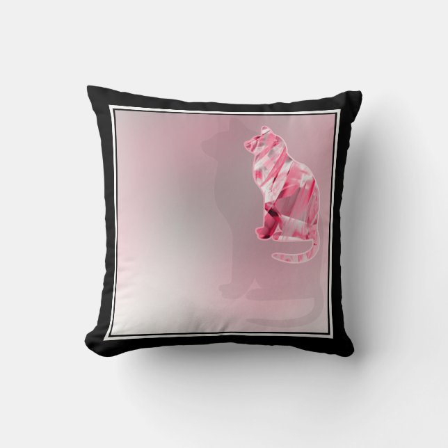 Cute Funny Pink & Grey Cat Paw Throw Pillow (Front)