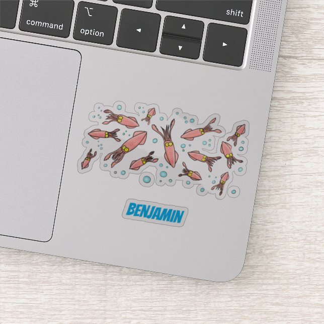 Cute funny pink squid cartoon pattern (Detail)