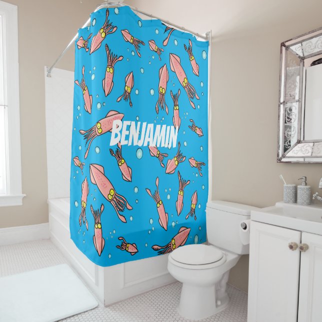 Cute funny pink squid cartoon pattern (In Situ)