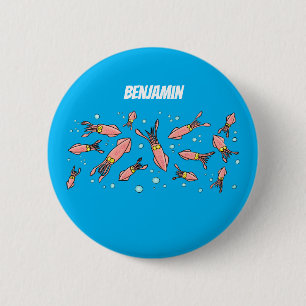 Cute funny pink squid cartoon pattern 2 inch round button