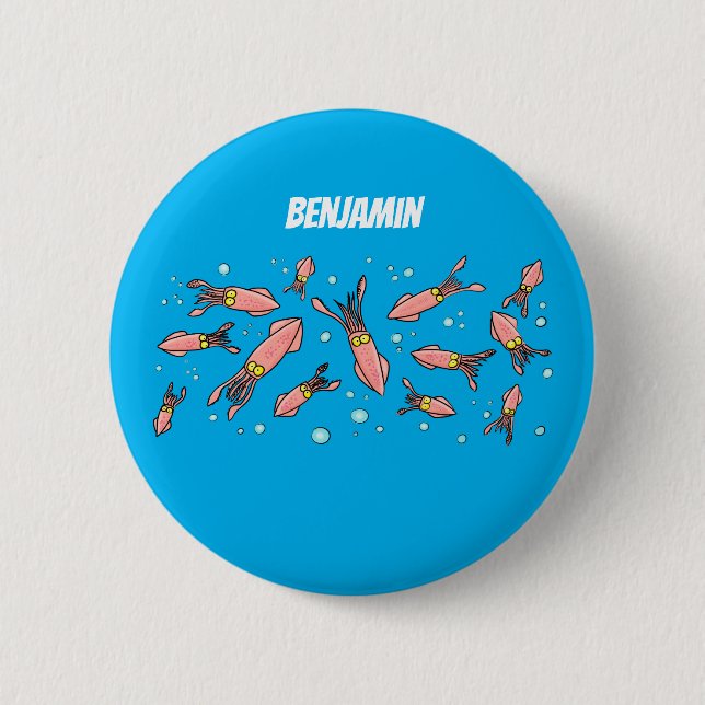 Cute funny pink squid cartoon pattern 2 inch round button (Front)