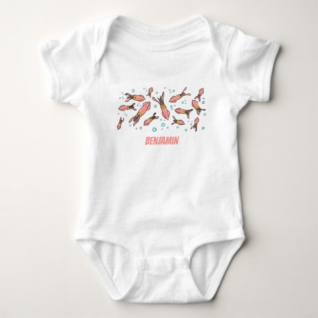 Cute funny pink squid cartoon pattern baby bodysuit (Front)