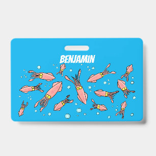 Cute funny pink squid cartoon pattern badge