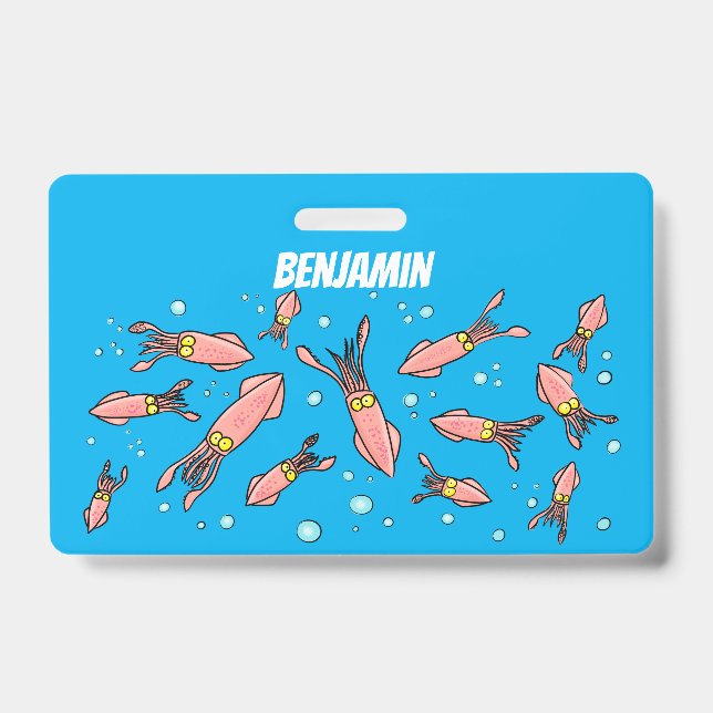 Cute funny pink squid cartoon pattern badge (Front)