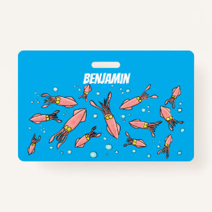 Cute funny pink squid cartoon pattern badge