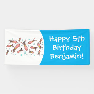 Cute funny pink squid cartoon pattern banner