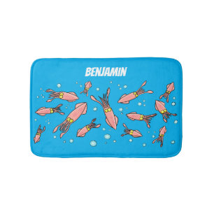 Cute funny pink squid cartoon pattern bath mat