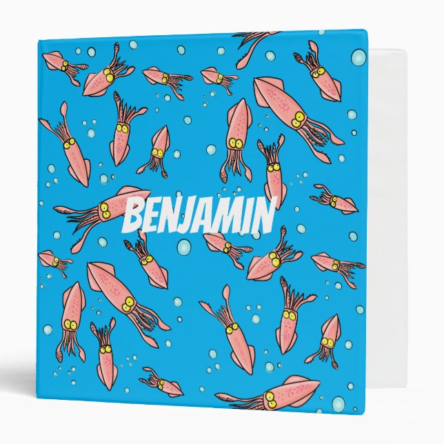 Cute funny pink squid cartoon pattern binder (Front/Inside)