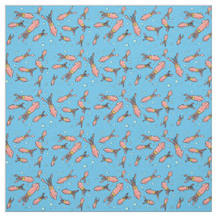 Cute funny pink squid cartoon pattern fabric
