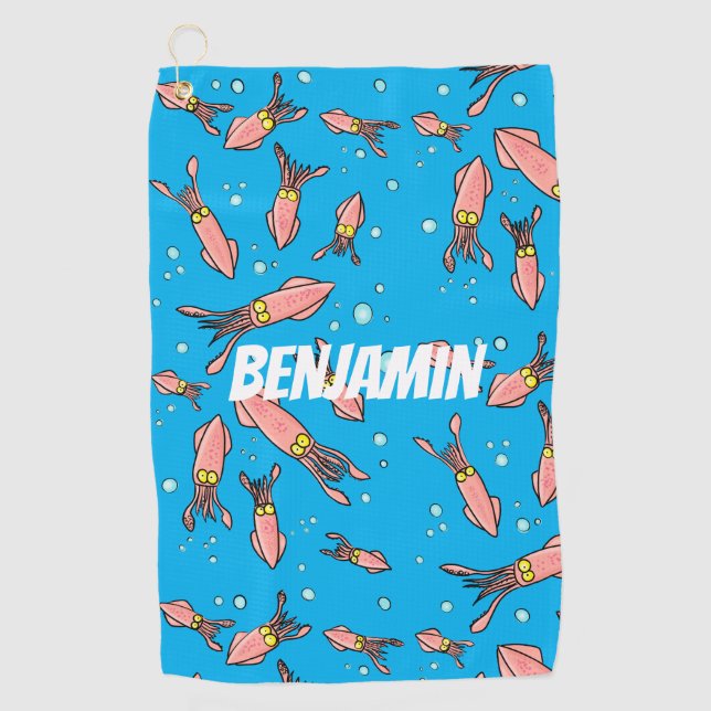 Cute funny pink squid cartoon pattern  golf towel (Front)