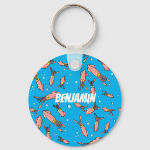 Cute funny pink squid cartoon pattern keychain