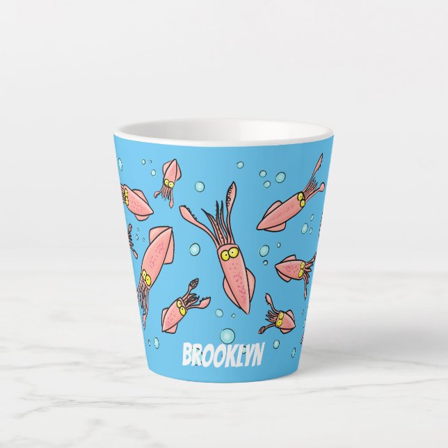 Cute funny pink squid cartoon pattern latte mug (Front)