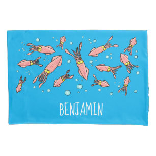 Cute funny pink squid cartoon pattern pillowcase