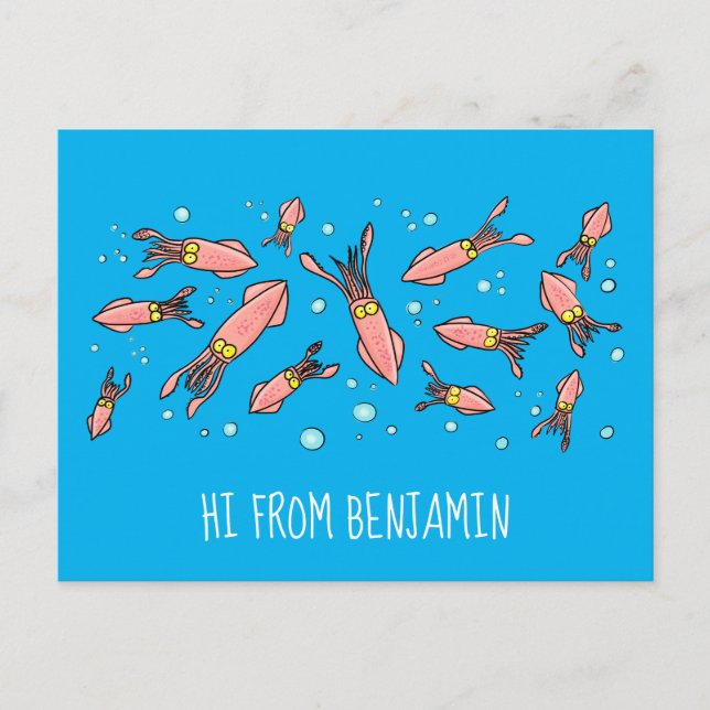 Cute funny pink squid cartoon pattern postcard (Front)