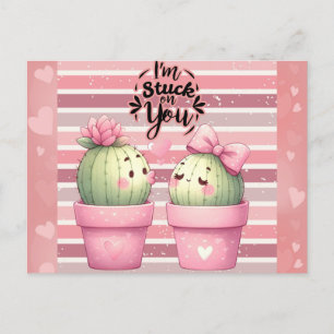 Cute Funny Pink Valentines Day Cactus Postcard