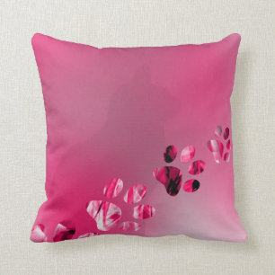 Cute Funny Pink & White Cat Paw Throw Pillow
