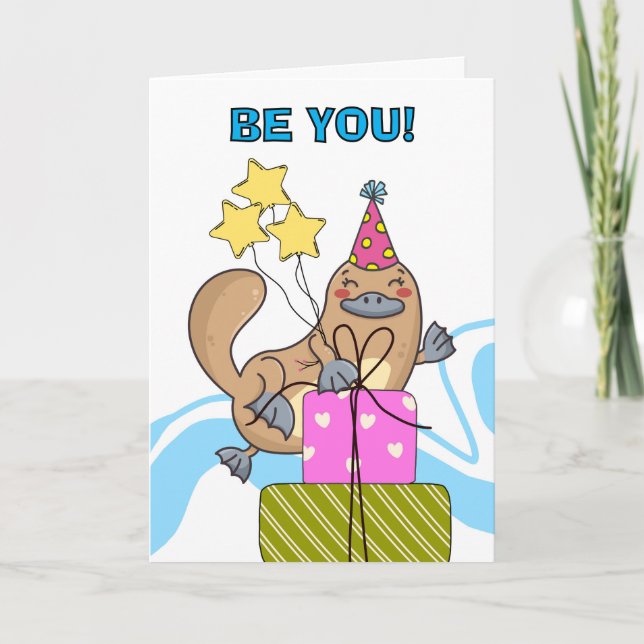 Cute Funny Platypus Birthday Be Weird Card (Front)