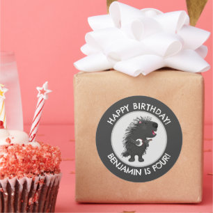 Cute funny porcupine personalized birthday cartoon classic round sticker