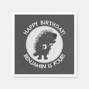 Cute funny porcupine personalized birthday cartoon napkin