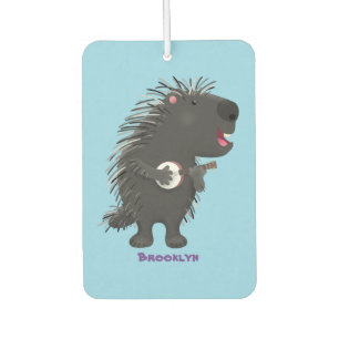 Cute funny porcupine playing banjo cartoon air freshener