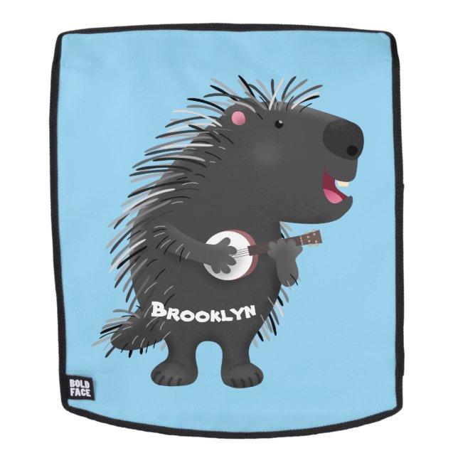 Cute funny porcupine playing banjo cartoon backpack (Removable Face)