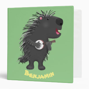 Cute funny porcupine playing banjo cartoon binder