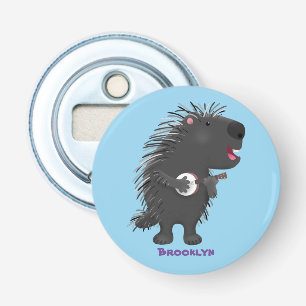 Cute funny porcupine playing banjo cartoon bottle opener