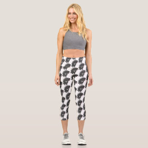 Cute funny porcupine playing banjo cartoon capri leggings