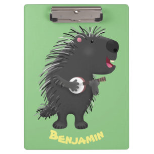 Cute funny porcupine playing banjo cartoon  clipboard