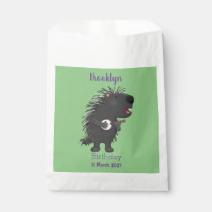Cute funny porcupine playing banjo cartoon favour bag
