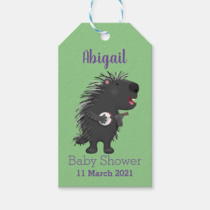 Cute funny porcupine playing banjo cartoon gift tags