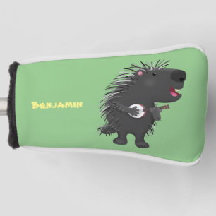 Cute funny porcupine playing banjo cartoon  golf head cover