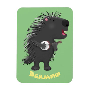 Cute funny porcupine playing banjo cartoon magnet