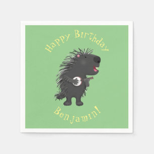 Cute funny porcupine playing banjo cartoon napkin