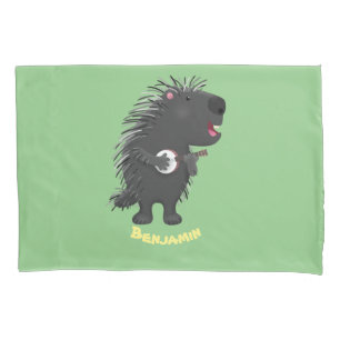 Cute funny porcupine playing banjo cartoon pillowcase