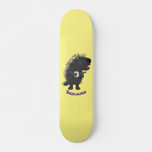 Cute funny porcupine playing banjo cartoon skateboard