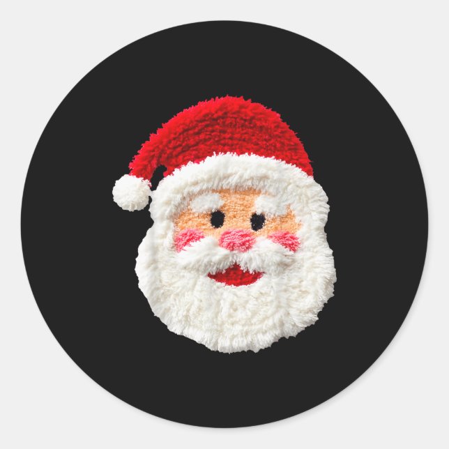 Cute Funny Preppy Faux Yarn Santa Claus Face Merry Classic Round Sticker (Front)