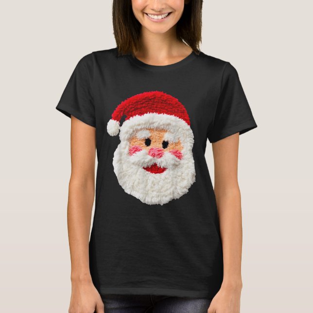 Cute Funny Preppy Faux Yarn Santa Claus Face Merry T-Shirt (Front)