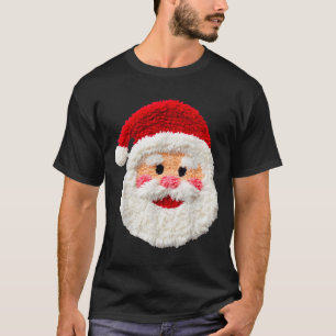 Cute Funny Preppy Faux Yarn Santa Claus Face Merry T-Shirt
