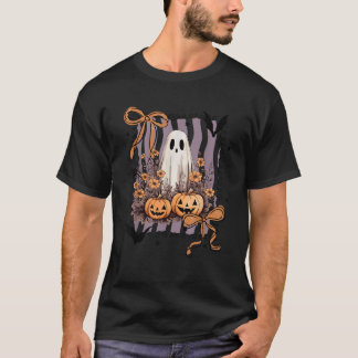 Cute Funny Preppy Spooky Ghost Coquette Bow Hallow T-Shirt