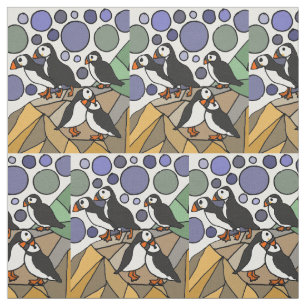 Cute Funny Puffin Birds Abstract Fabric
