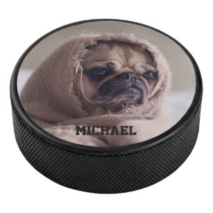 Cute & Funny Pug custom name hockey puck