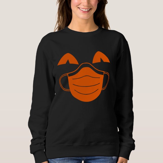 Cute Funny Pumpkin Face Wearing A Facemask Hallowe Sweatshirt (Front)
