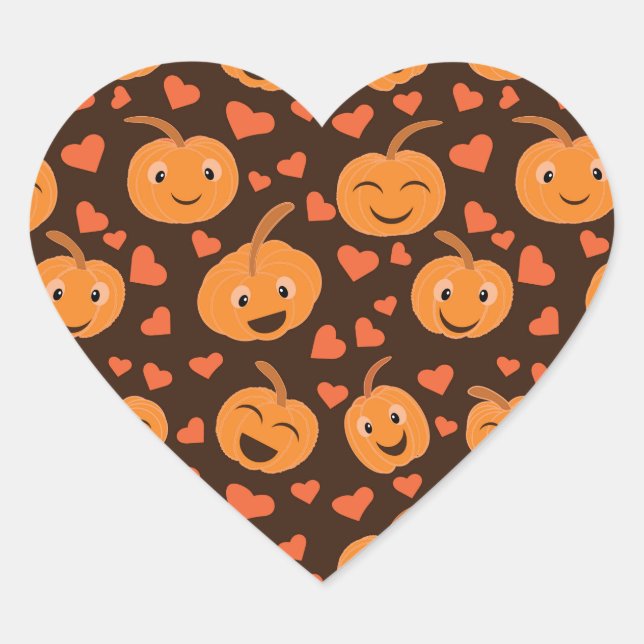  Cute  funny  pumpkins pattern with heart shapes   Heart Sticker (Front)